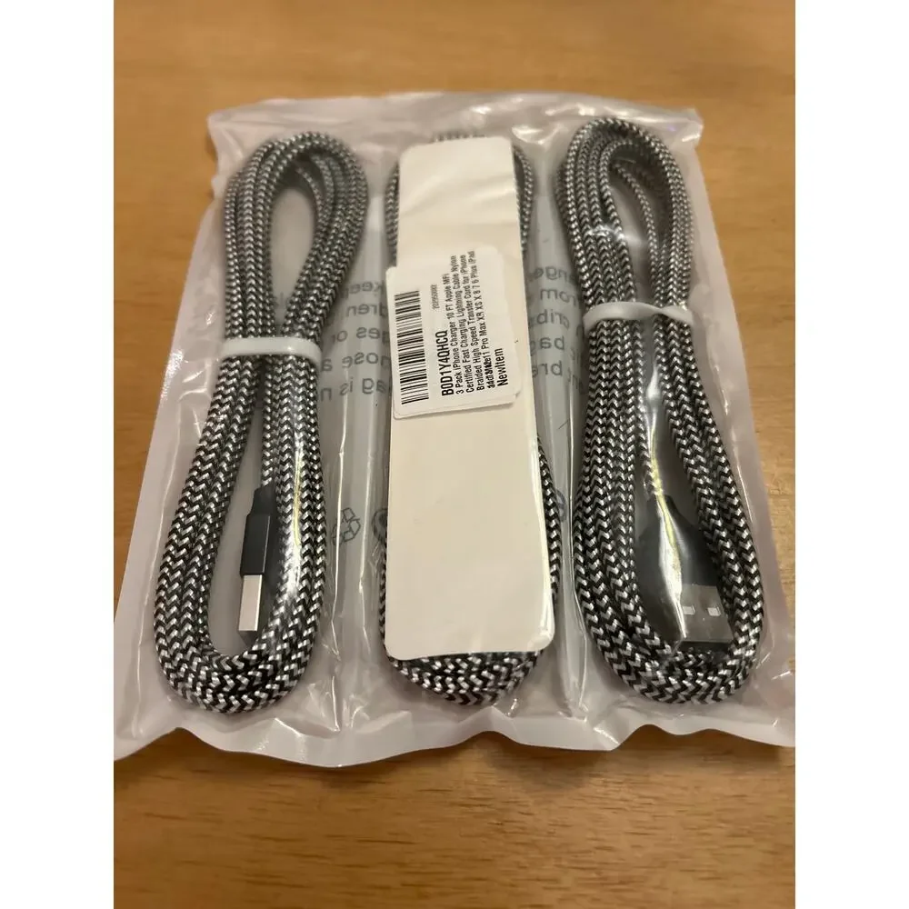 New 3pk iPhone Fast Charge Lightning Cable 10ft for 11pro Max XR XS X 8 7 6 Plus